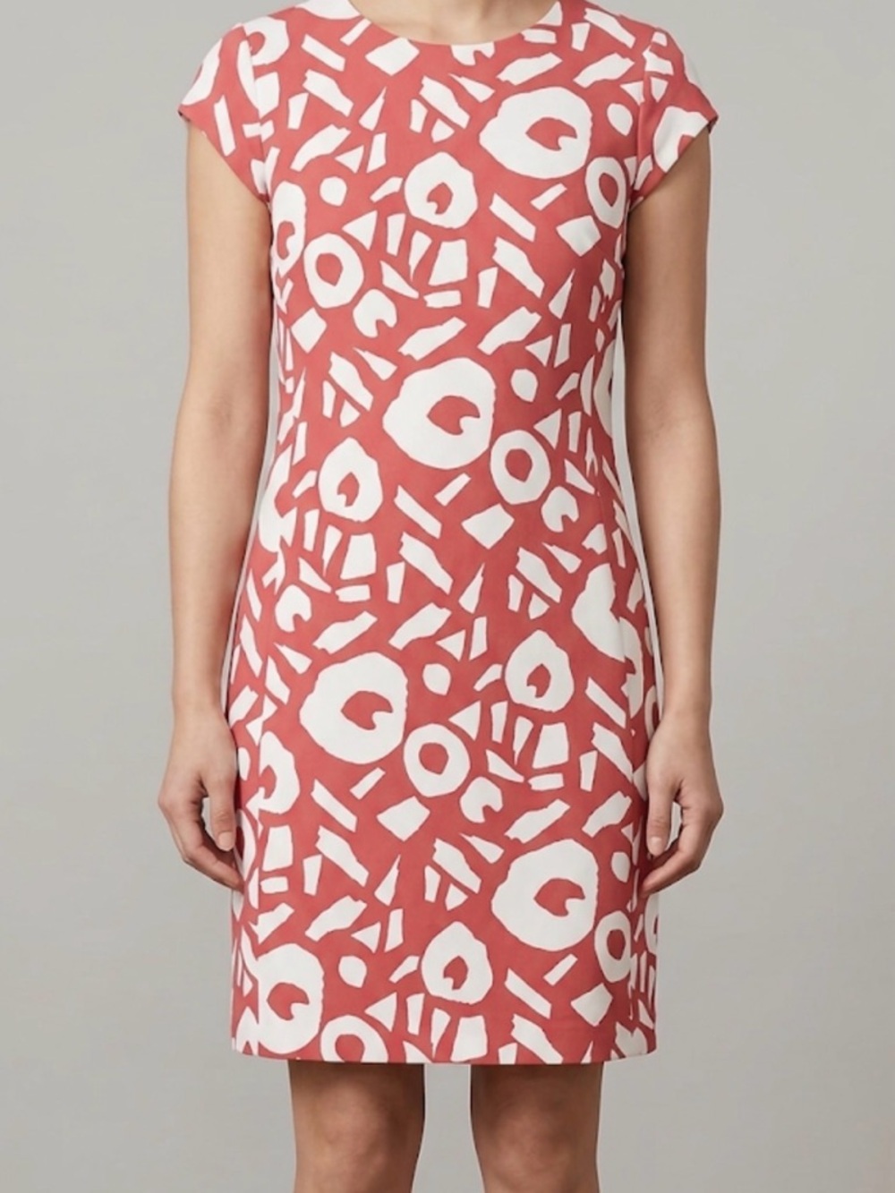 LOFT Petite Shift Dress Size 8P Coral Pink White Abstract Cap Sleeve